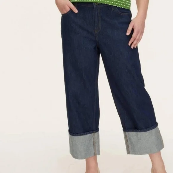 Kate Spade Dark Wash Wide Leg Cuffed Jeans - Women's Size 2 New - Picture 1 of 6